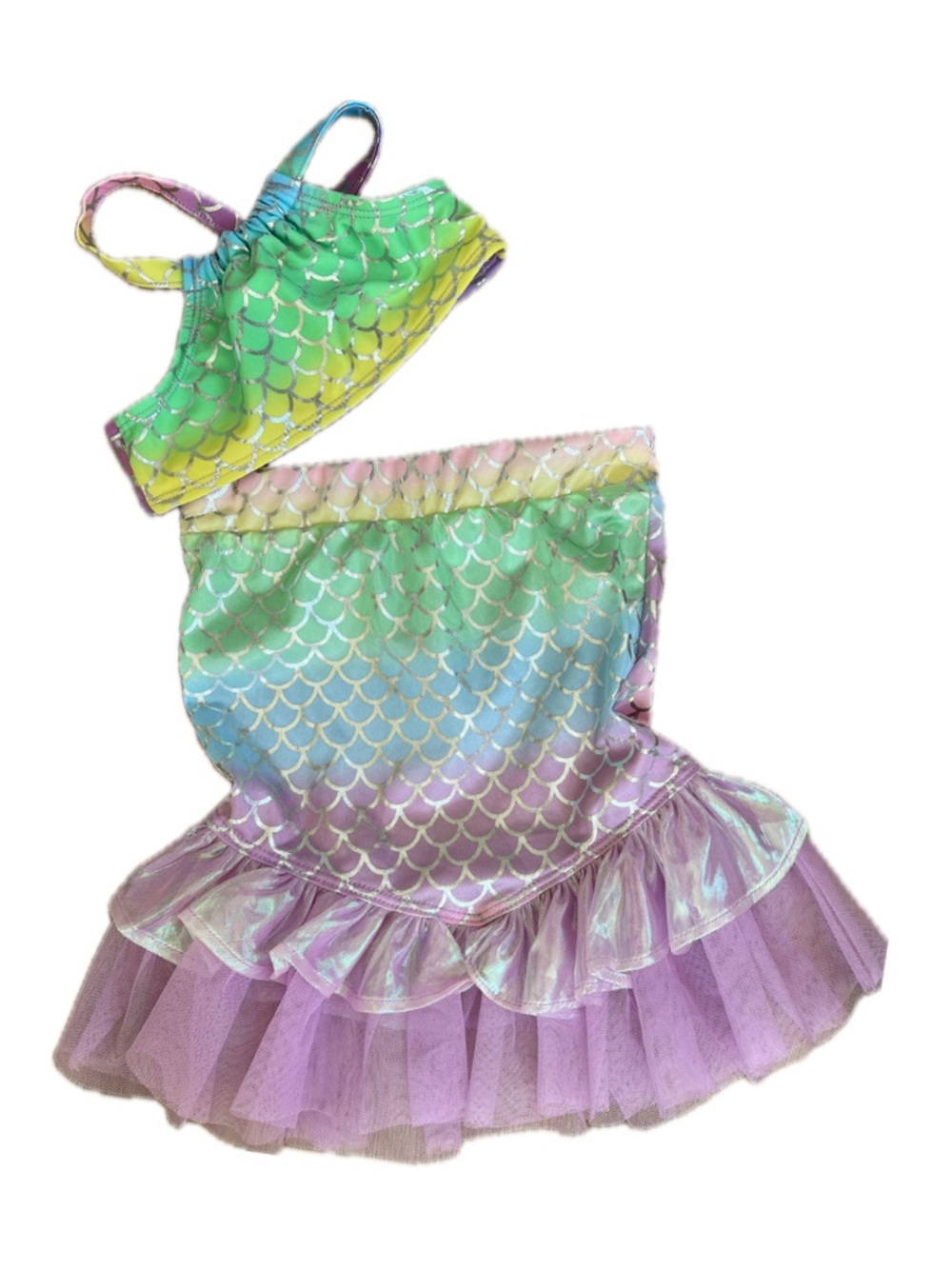 Cat & Jack Baby Girls Iridescent Mermaid Costume Set in Pastel Rainbow Size 12M